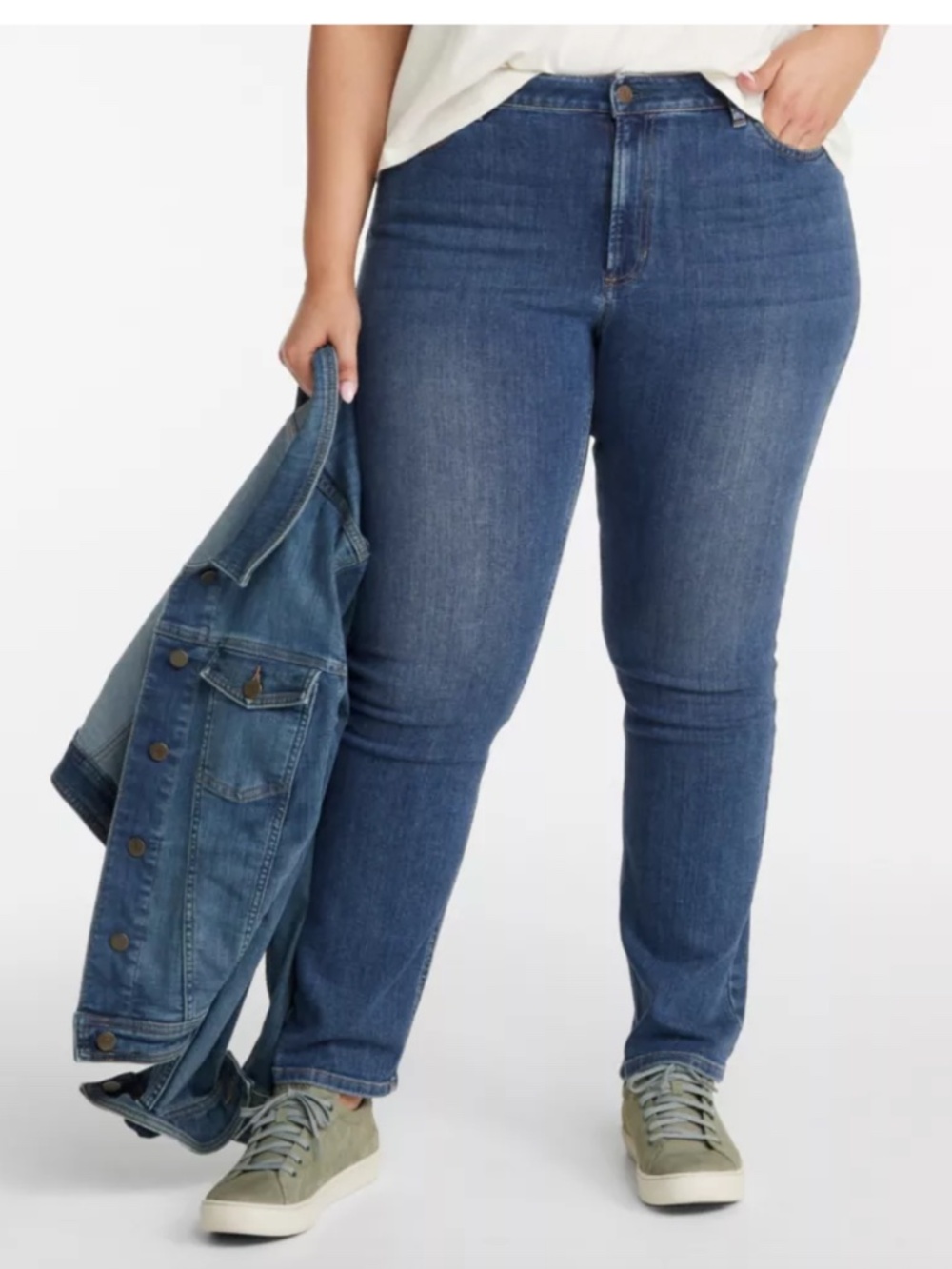 L.L.BEAN BeanFlex Mid-Rise Straight-Leg Jeans Bright Indigo Size 12